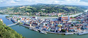 Passau in the southeast of Germany is located at the Austrian border at the confluence of the Danube, Inn and Ilz rivers